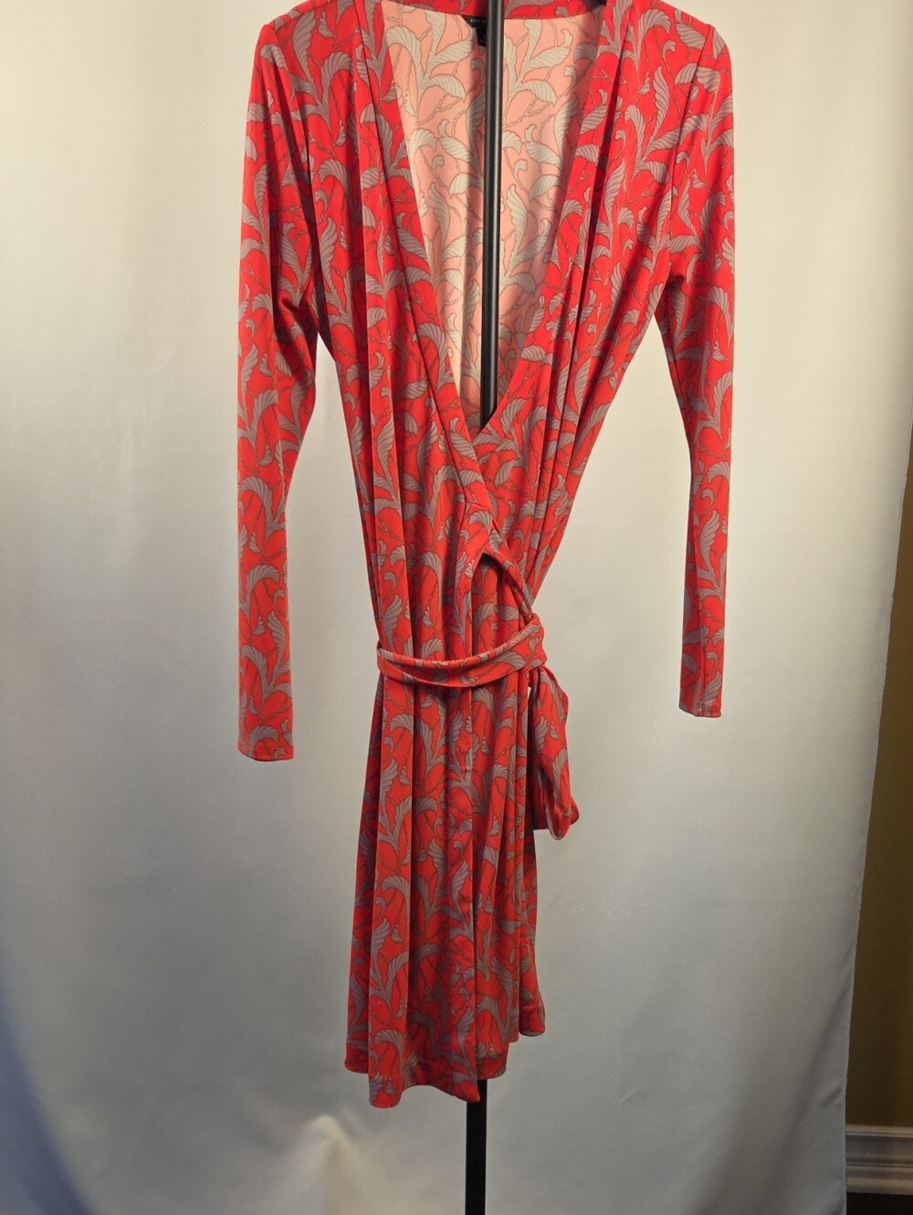 Ann Taylor Coral and Gray Printed Wrap Dress